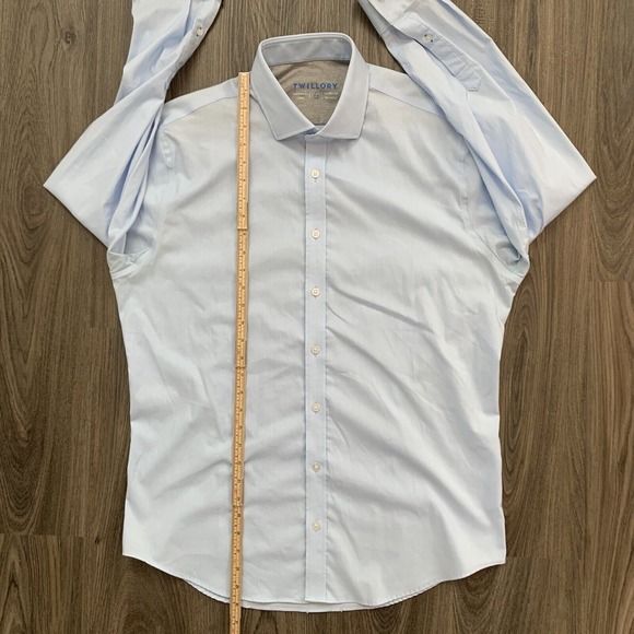 Twillory Mens Blue ‎ Performance Athletic button long sleeve 17/34-35 small tear - Picture 7 of 9